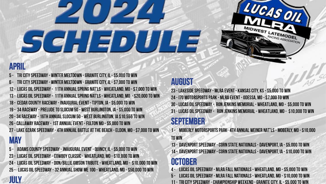 2024 LUCAS OIL MLRA SCHEDULE:   ADDED EVENTS &amp; BIGGER MONEY AWAITS